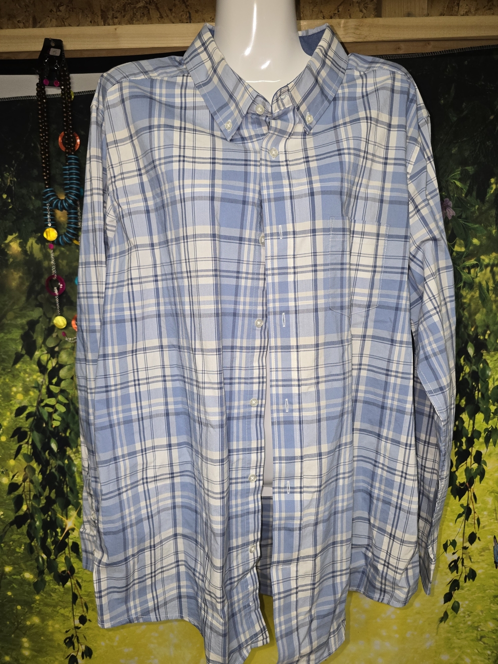 #204 George Light Blue and White Plaid Button-Down Shirt